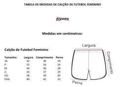 Tabela de medidas de calção de futebol feminino